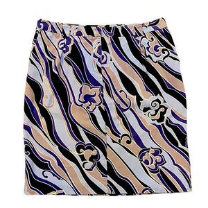APOSTROPHE Floral Black Beige White Purple Blue Skirt w/ Pockets Women’s Size 14